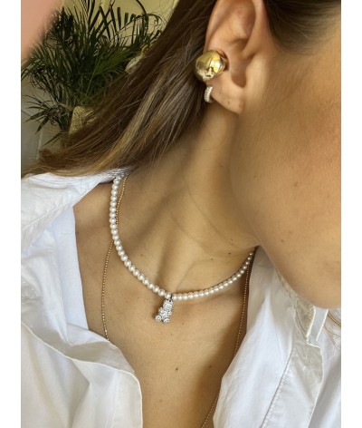 Collana perle con orsetto brillantini