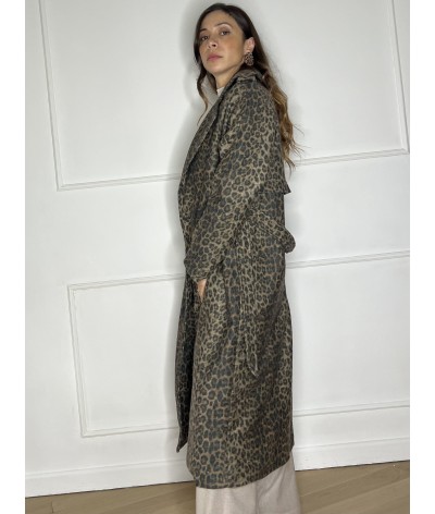 Cappotto ESTELLE - con cintura leopardato