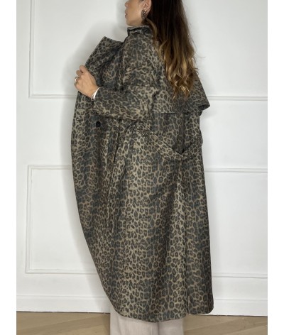 Cappotto ESTELLE - con cintura leopardato