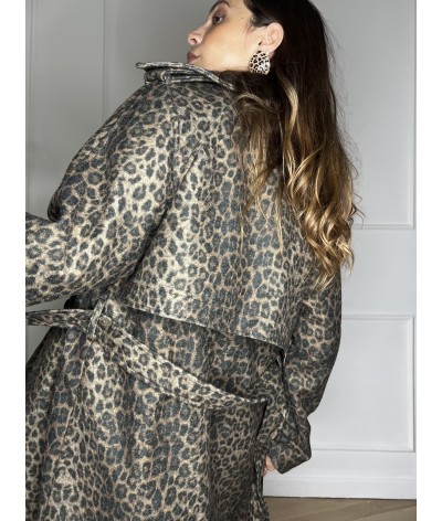 Cappotto ESTELLE - con cintura leopardato