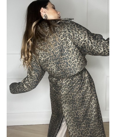 Cappotto ESTELLE - con cintura leopardato