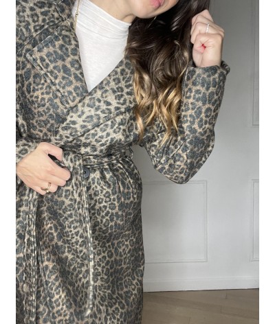 Cappotto ESTELLE - con cintura leopardato