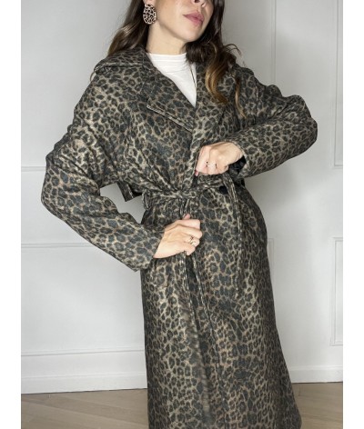 Cappotto ESTELLE - con cintura leopardato