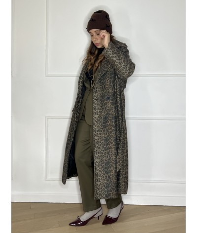 Cappotto ESTELLE - con cintura leopardato