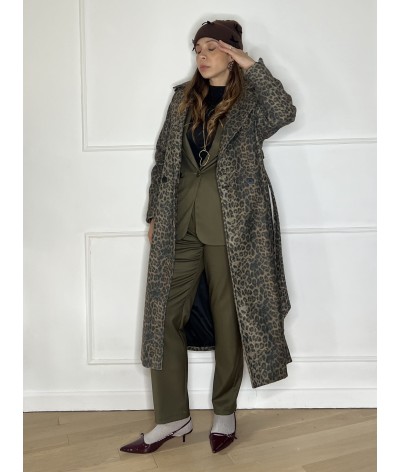 Cappotto ESTELLE - con cintura leopardato